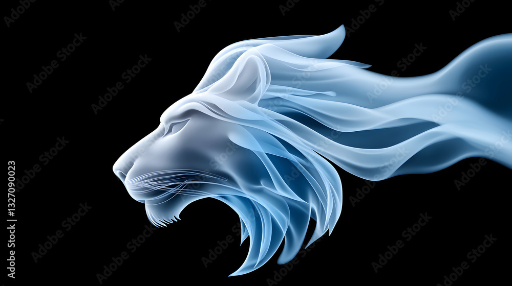 Fototapeta premium Powerful Blue Smoke Silhouette of a Lion's Head