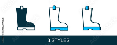 Filled outline Waterproof rubber boot icon isolated on white background. Gumboots for rainy weather, fishing, gardening. Vector