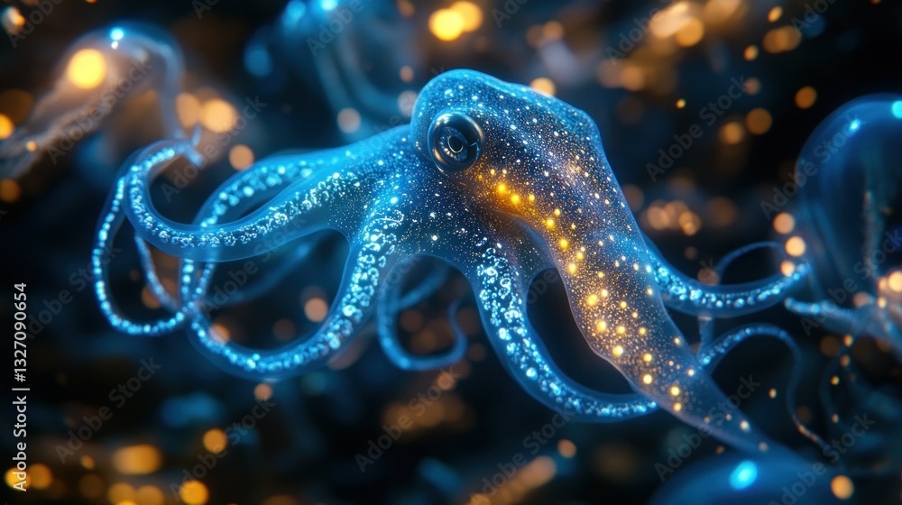 Obraz premium Glowing Octopus in Abstract Underwater Scene