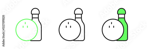 Set line Bowling pin and ball icon isolated on white background. Sport equipment. Vector