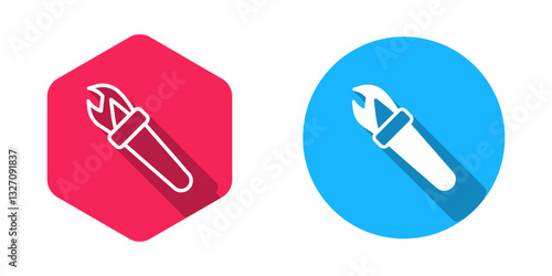 Filled and outline Torch flame icon isolated with long shadow background. Symbol fire hot, flame power, flaming and heat. Vector