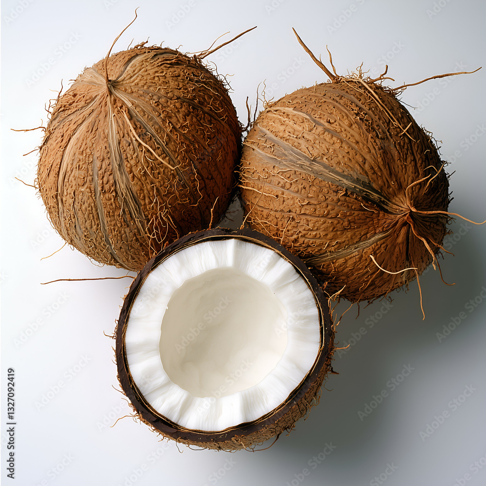 Fresh Halved Coconut: Exotic Tropical Nut and Vegan Dessert Ingredient for Healthy Cuisine and Smoothies Fresh Halved Coconut: Exotic Tropical Nut and Vegan Dessert Ingredient for Healthy Cuisine and Smoothies