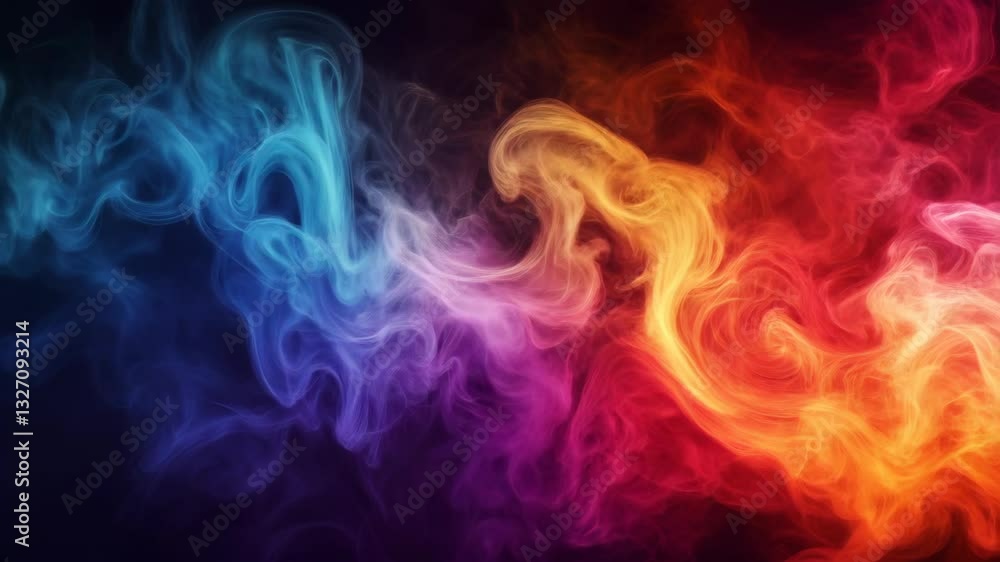 Colorful wisps of smoke swirl together creating a mesmerizing visual effect in a dark background Colorful wisps of smoke swirl together creating a mesmerizing visual effect in a dark background