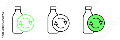 Set line Recycling plastic bottle icon isolated on white background. Vector