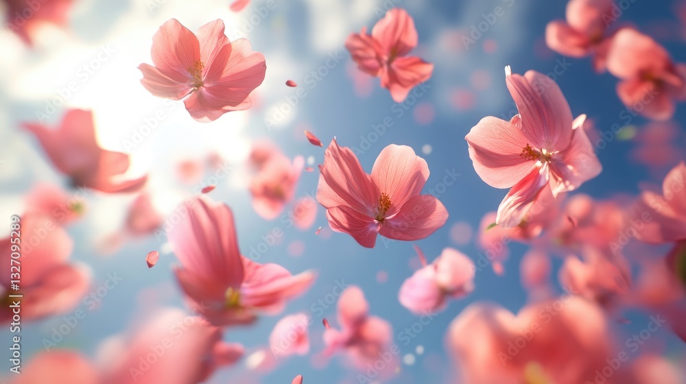 Flower petals floating in the air on a blurred background, spring concept, creating vibrant scene. Flower petals floating in the air on a blurred background, spring concept, creating vibrant scene.
