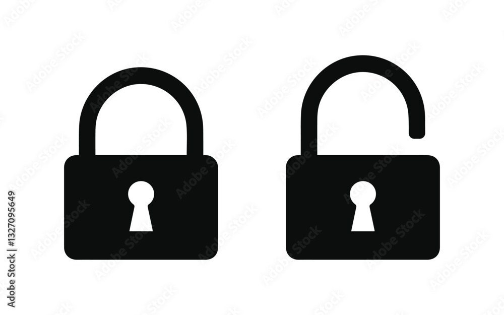 Padlock icon, Security icon. Unlocked Padlock icon, vector illustration, isolated on a white background Padlock icon, Security icon. Unlocked Padlock icon, vector illustration, isolated on a white background