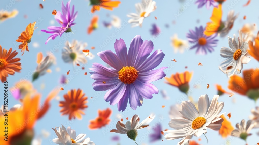 Flower petals floating in the air on a blurred background, spring concept, creating vibrant scene. Flower petals floating in the air on a blurred background, spring concept, creating vibrant scene.