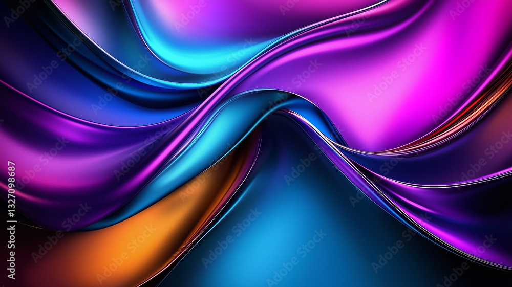 Glossy multicolor silk waves with purple, blue, and gold highlights, fluid abstract background with futuristic metallic reflections Glossy multicolor silk waves with purple, blue, and gold highlights, fluid abstract background with futuristic metallic reflections