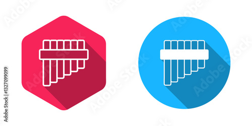 Filled and outline Pan flute icon isolated with long shadow background. Traditional peruvian musical instrument. Folk instrument from Peru, Bolivia and Mexico. Vector