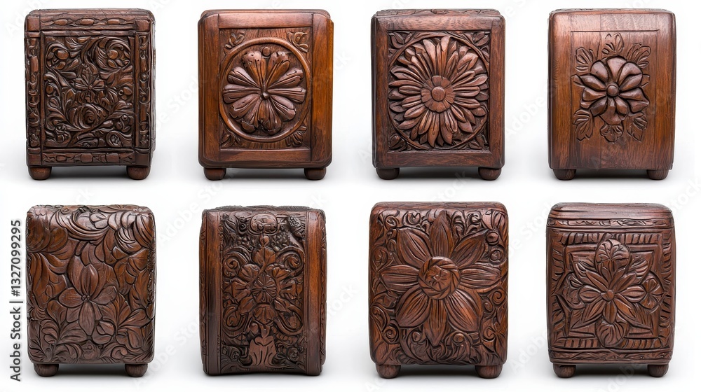 Exquisite set of wooden boxes demonstrating rich craftsmanship and ornate details for decorative use and storage Exquisite set of wooden boxes demonstrating rich craftsmanship and ornate details for decorative use and storage