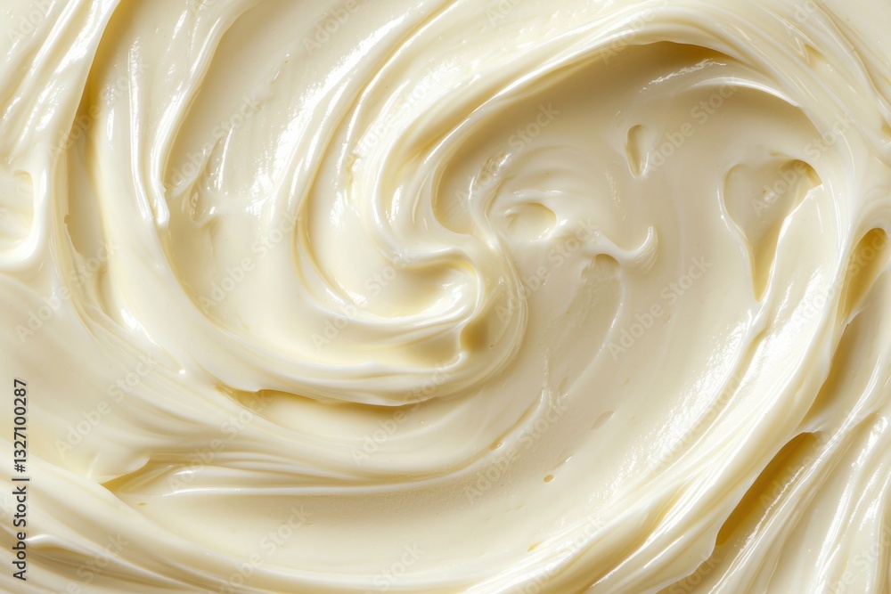 Creamy swirl of smooth and luxurious vanilla frosting background, glossy texture, close up food photography, sweet abstract dessert Creamy swirl of smooth and luxurious vanilla frosting background, glossy texture, close up food photography, sweet abstract dessert