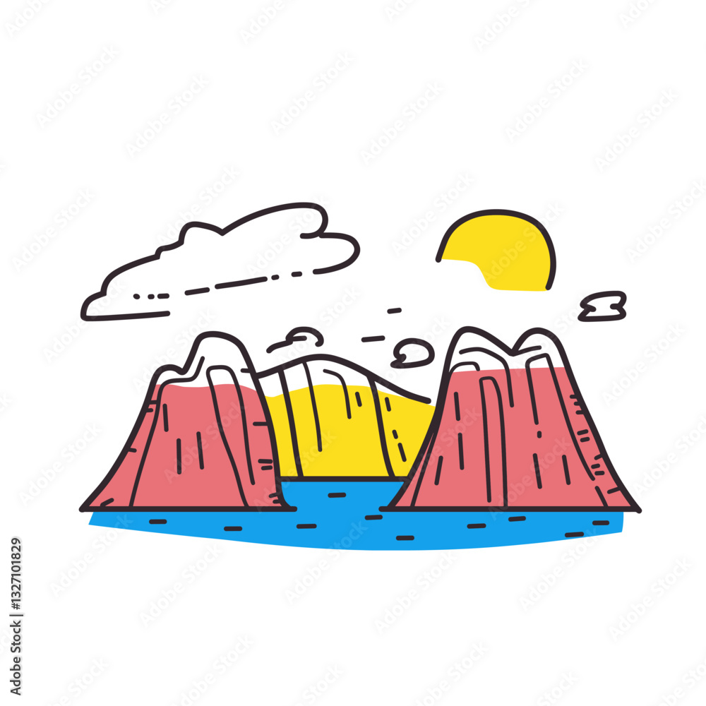 Fototapeta premium Simple minimalist drawing of Rocky Mountain. Rocky Mountain National Park illustration in an doodle inca cartoon style