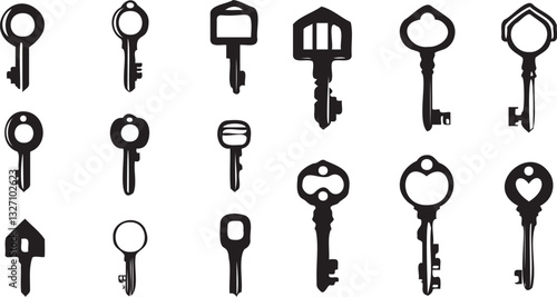 Keys icons set vector silhouette on white background