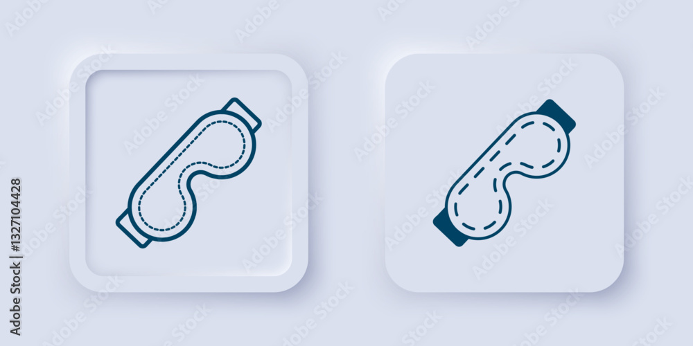 Filled and outline Eye sleep mask icon isolated on grey background. Sleeping mask. Square button. Vector Filled and outline Eye sleep mask icon isolated on grey background. Sleeping mask. Square button. Vector
