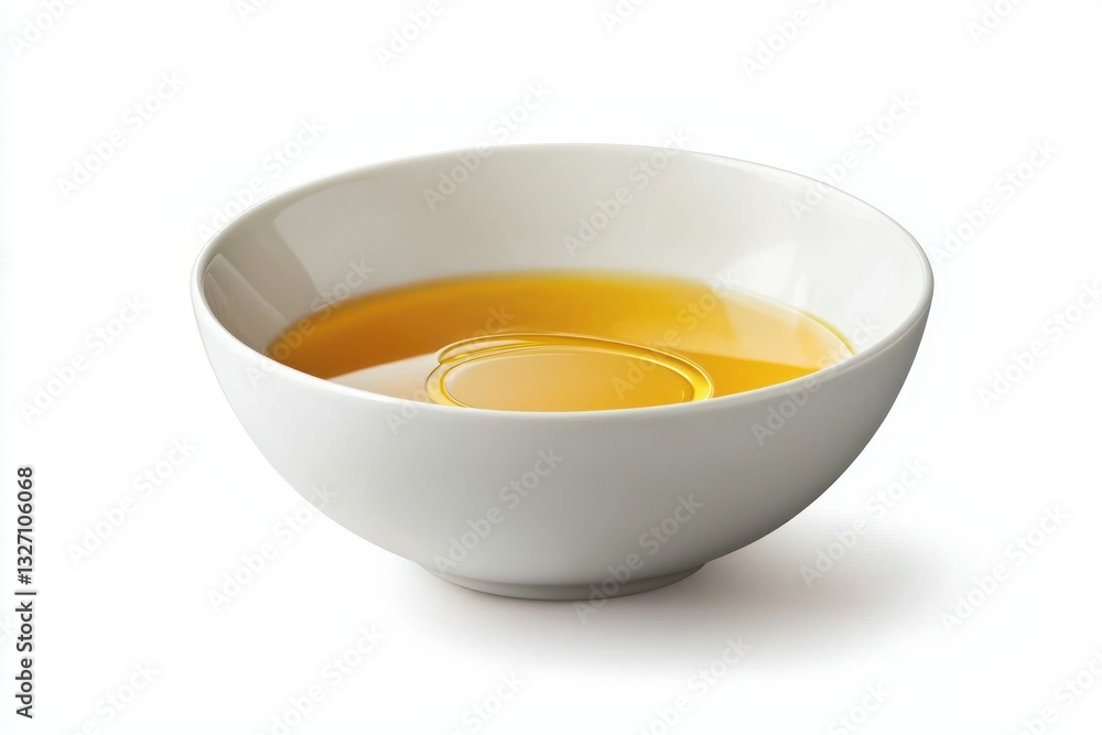 Golden liquid in a white ceramic bowl a food concept with a smooth surface and soft light against a white background simple clean Golden liquid in a white ceramic bowl a food concept with a smooth surface and soft light against a white background simple clean