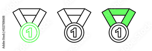 Set line Medal icon isolated on white background. Winner symbol. Vector