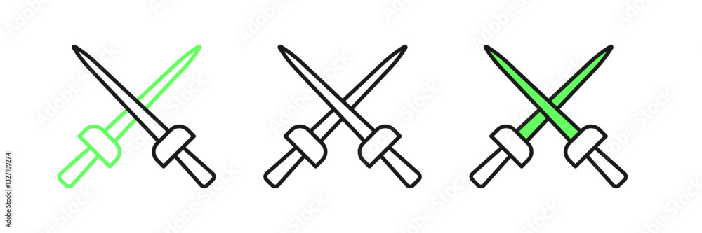 Set line Fencing icon isolated on white background. Sport equipment. Vector Set line Fencing icon isolated on white background. Sport equipment. Vector