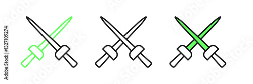 Set line Fencing icon isolated on white background. Sport equipment. Vector