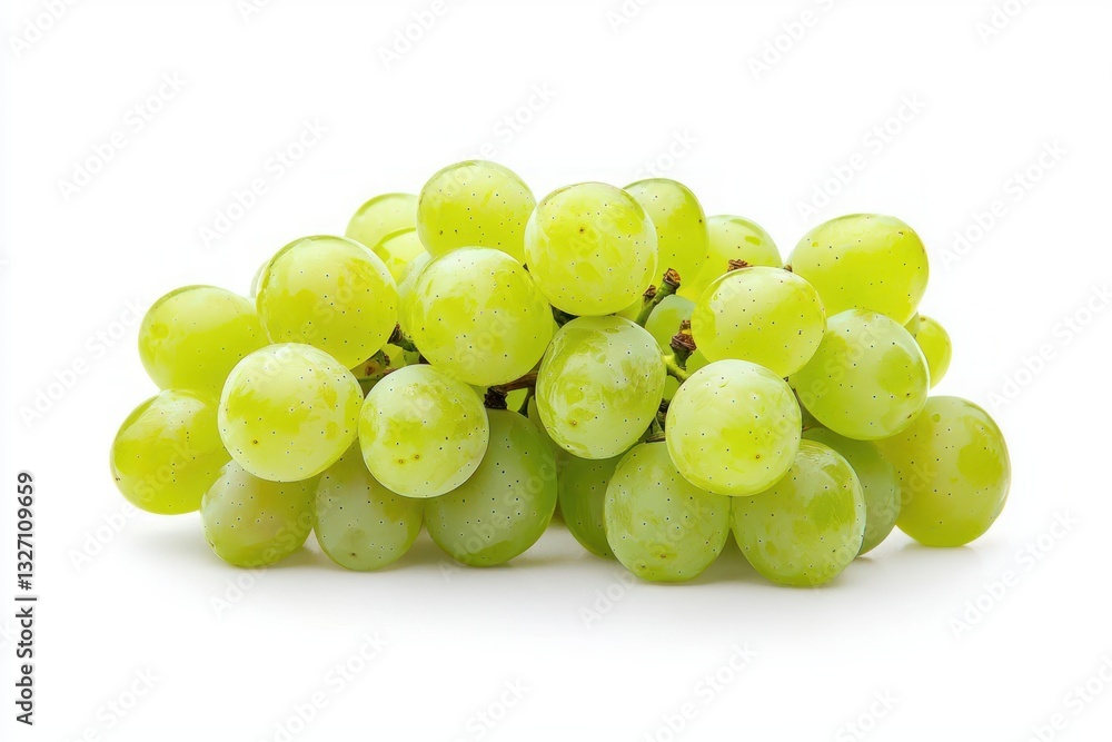 Captivating closeup of a vibrant bunch of green grapes on a clean white surface highlighting freshness and natural appeal Captivating closeup of a vibrant bunch of green grapes on a clean white surface highlighting freshness and natural appeal