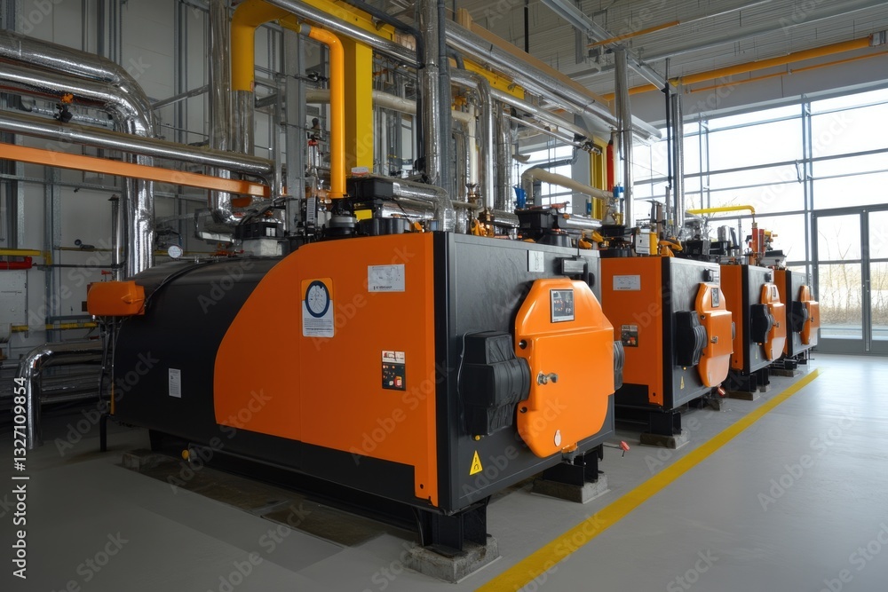 Condensing Boiler in Boiler Room with Gas and Solar Tank. Plumber Fitting Pipes for Efficient Condensation Condensing Boiler in Boiler Room with Gas and Solar Tank. Plumber Fitting Pipes for Efficient Condensation