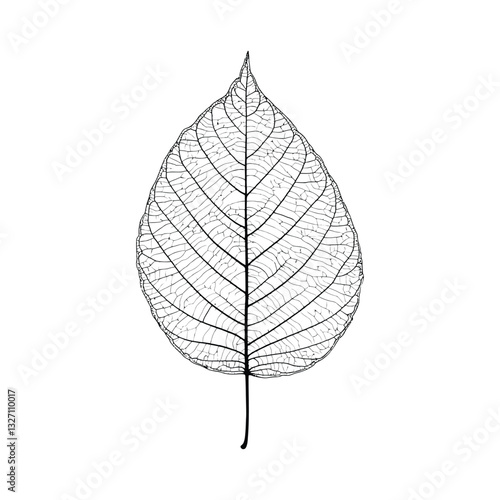 A simple leaf with veins.  Doodle vector isolated on white background for design, 