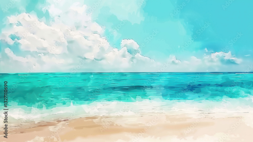 Obraz premium watercolor painting of ocean an a beach