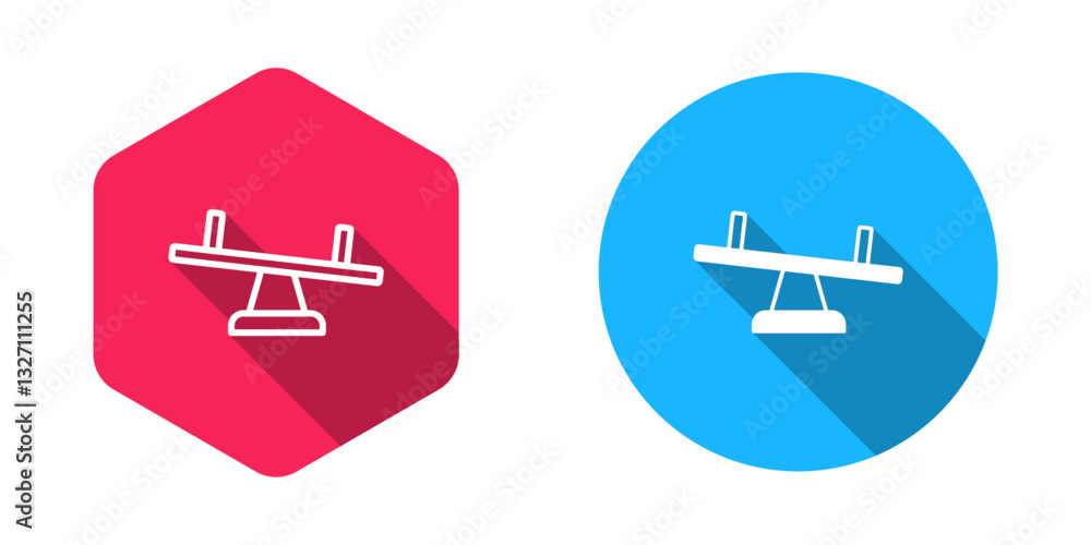 Filled and outline Seesaw icon isolated with long shadow background. Teeter equal board. Playground symbol. Vector Filled and outline Seesaw icon isolated with long shadow background. Teeter equal board. Playground symbol. Vector
