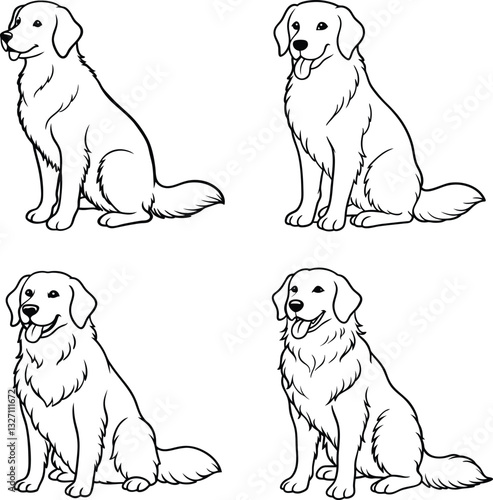 set of funny Dog line art coloring page