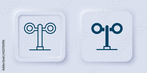 Filled and outline Train traffic light icon isolated on grey background. Traffic lights for the railway to regulate the movement of trains. Square button. Vector
