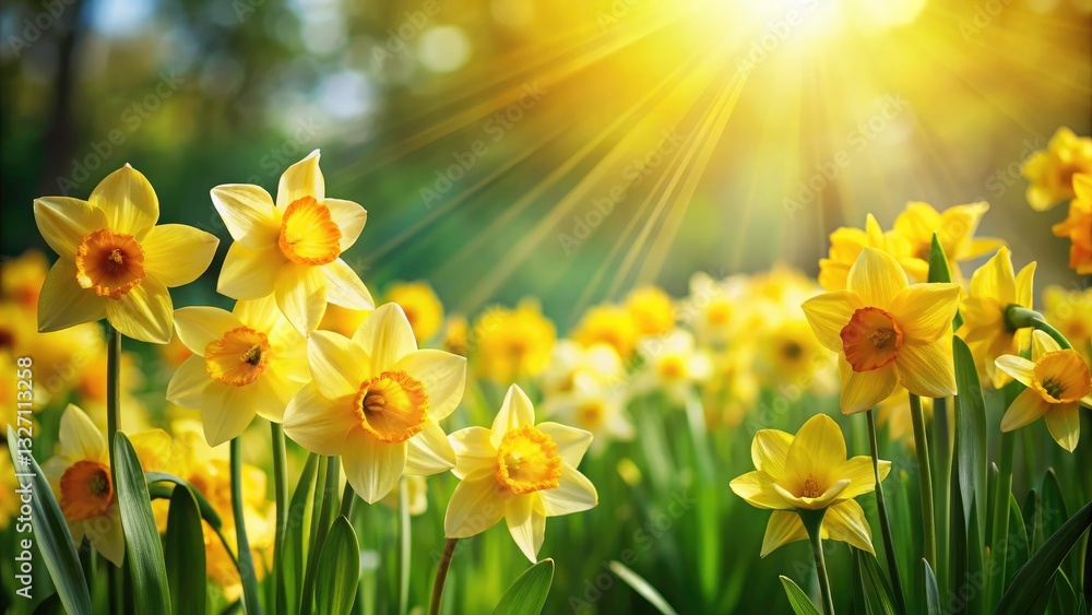 Fototapeta premium Daffodil Garden Spring Bloom Yellow Flowers Nature Photography Wallpaper Background