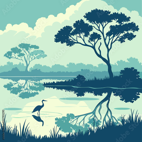 River landscape illustration