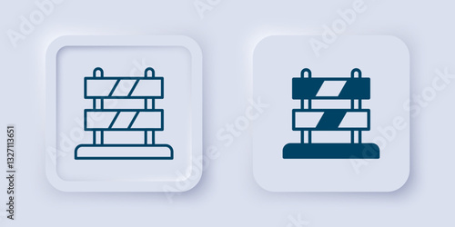 Filled and outline End of railway tracks icon isolated on grey background. Stop sign. Railroad buffer end to destination. Square button. Vector