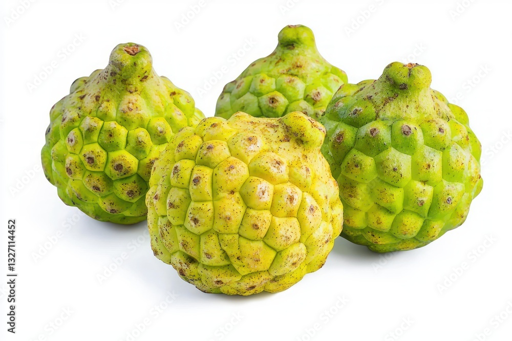 Fototapeta premium Captivating Annona squamosa Still Life Shot on White Backdrop Showcasing Texture Shape and Color of Fruit