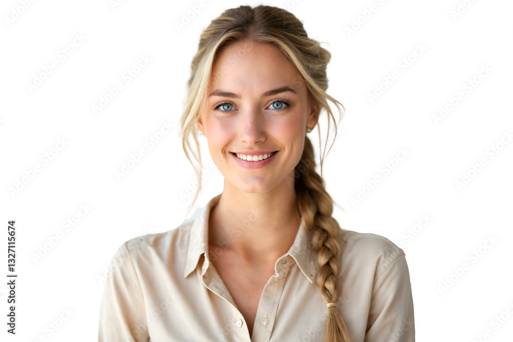 Portrait of a cheerful young woman with braided hair and casual Outfit, isolated on transparent background Portrait of a cheerful young woman with braided hair and casual Outfit, isolated on transparent background