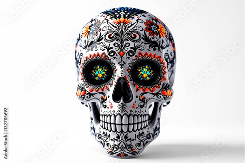 Colorful sculpture Skull – 3D Illustration Inspired by Día de los Muertos