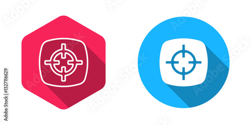 Filled and outline Target sport icon isolated with long shadow background. Clean target with numbers for shooting range or shooting. Vector