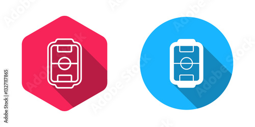 Filled and outline Table football game hobby or leisure icon isolated with long shadow background. Sport team football players. Vector