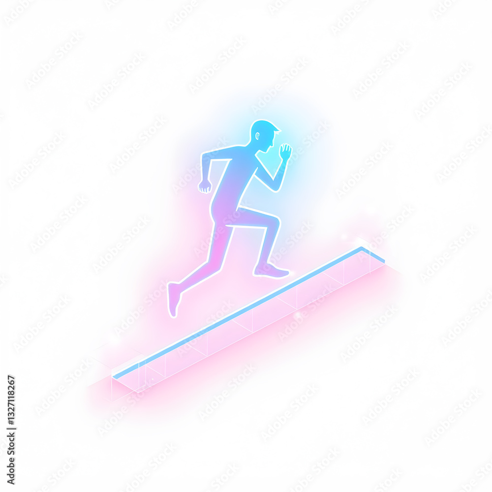 Person runner holographic 3D icon. neon symbol vector illustration isolated on white background. Generative AI Person runner holographic 3D icon. neon symbol vector illustration isolated on white background. Generative AI