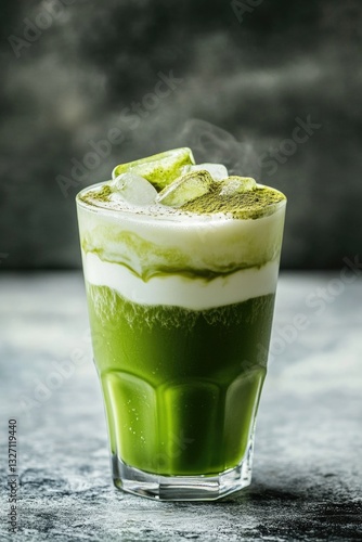 A refreshing green drink served over ice in a clear glass