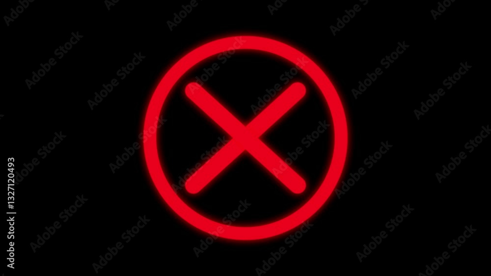 Red color simple circle X mark animation with black background Red color simple circle X mark animation with black background