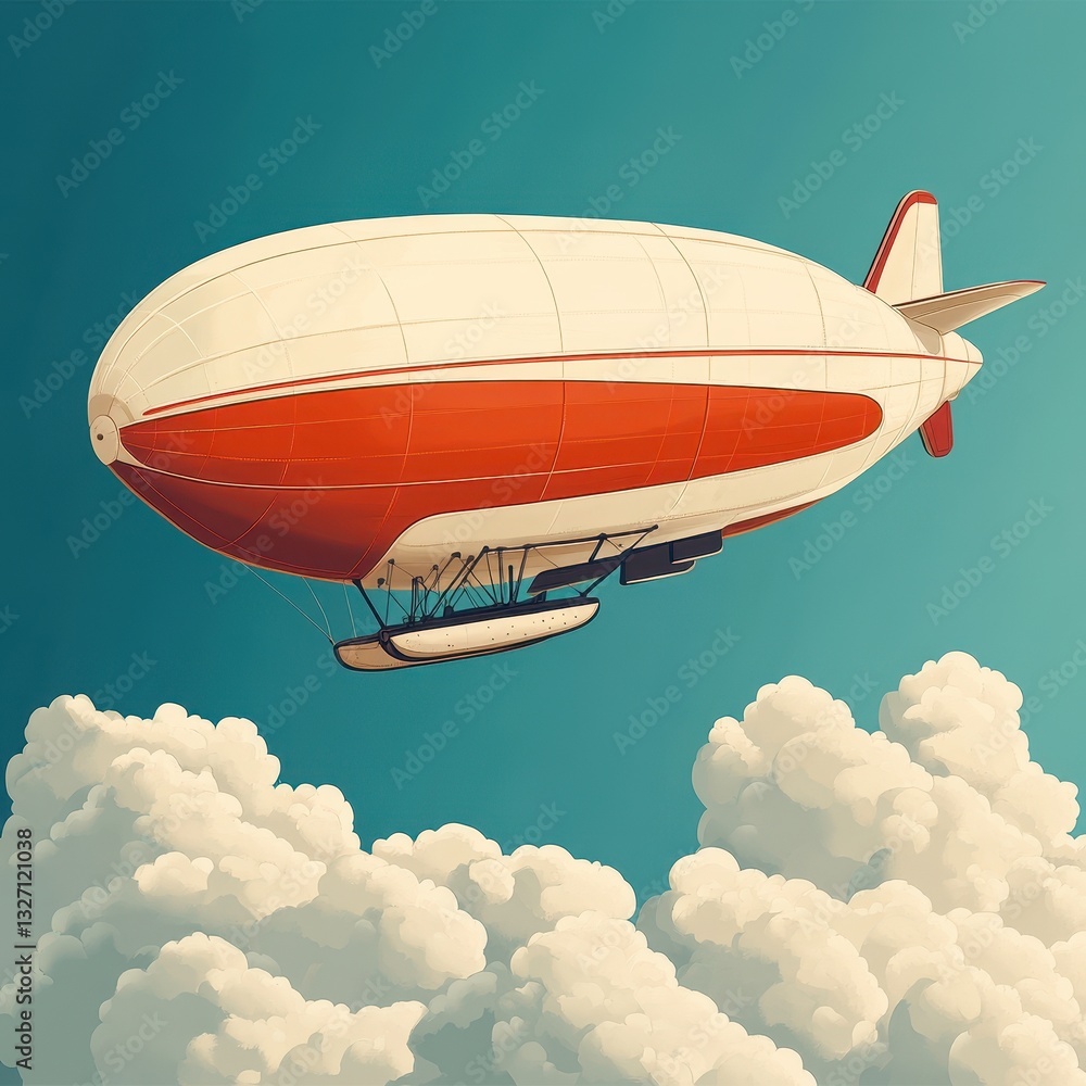 Naklejka premium A vintage airship floats gracefully across a bright blue sky