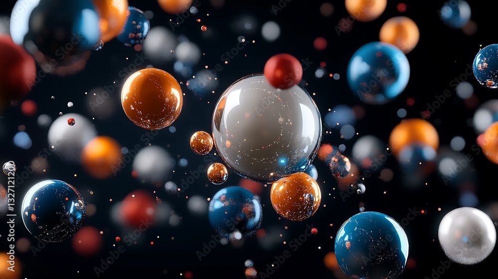 Vibrant 3D Render of Floating Spheres in Dark Space AI Generated Vibrant 3D Render of Floating Spheres in Dark Space AI Generated