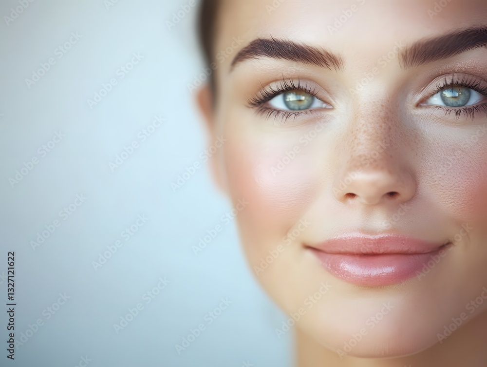 Portrait of a person with clear skin, highlighting the benefits of a new skincare regimen Portrait of a person with clear skin, highlighting the benefits of a new skincare regimen