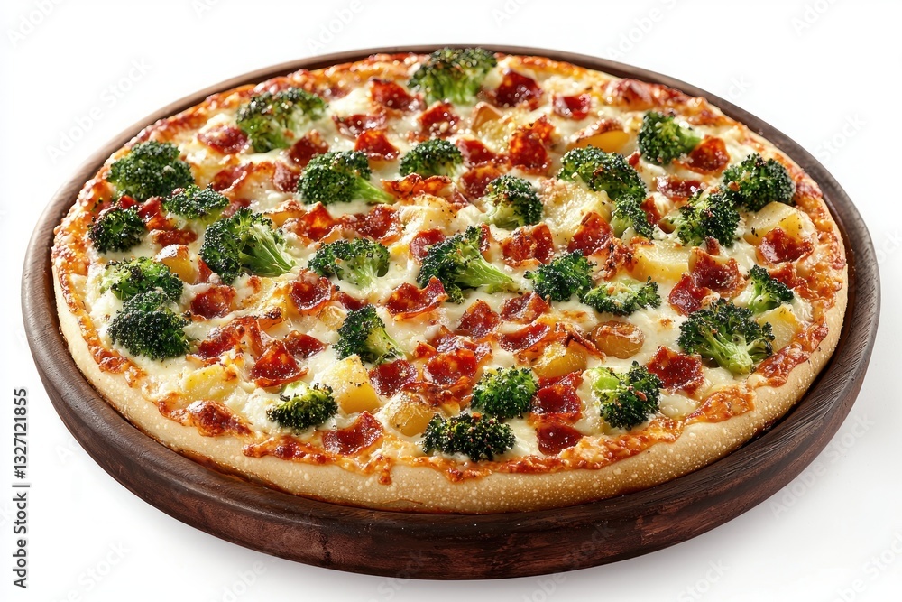 Broccoli and Sausage Pizza on a Wooden Board Delicious Italian Cuisine Culinary Photography Close Up View Mouthwatering Gourmet Broccoli and Sausage Pizza on a Wooden Board Delicious Italian Cuisine Culinary Photography Close Up View Mouthwatering Gourmet