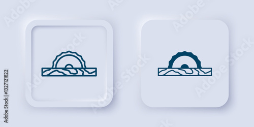 Filled and outline Electric circular saw with steel toothed disc icon isolated on grey background. Electric hand tool for cutting wood or metal. Square button. Vector