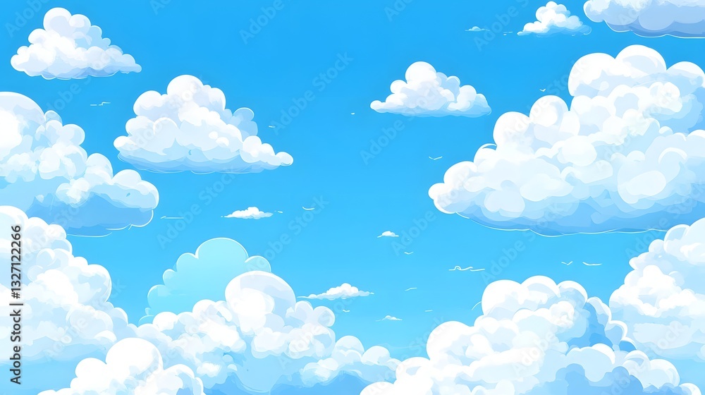 Bright Blue Sky with Fluffy White Clouds Seamless Pattern Background Bright Blue Sky with Fluffy White Clouds Seamless Pattern Background
