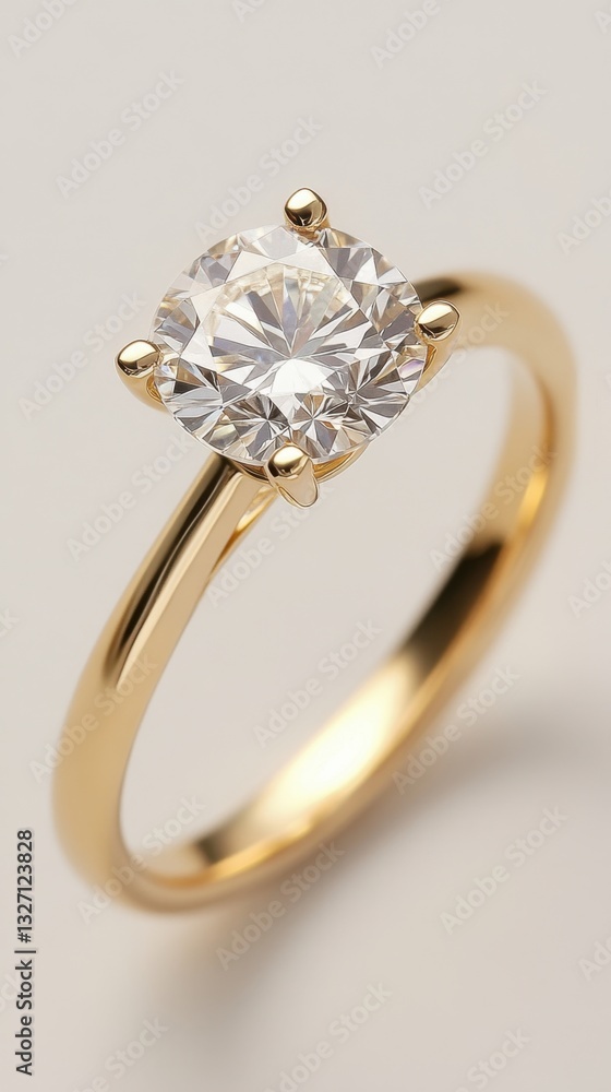 Elegant gold ring with brilliant diamond solitaire on soft background for luxury jewelry advertisement Elegant gold ring with brilliant diamond solitaire on soft background for luxury jewelry advertisement