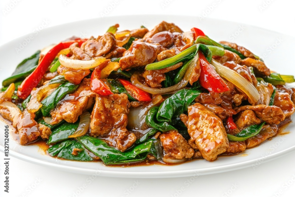 Delicious and Sizzling Stir Fry with Savory Chicken Tender Vegetable and a Rich Sauce in Studio Shot Delicious and Sizzling Stir Fry with Savory Chicken Tender Vegetable and a Rich Sauce in Studio Shot
