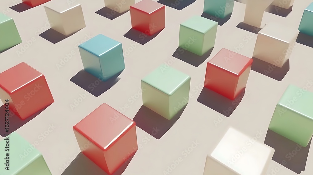 Obraz premium Array of colorful cubes casting shadows on light ground