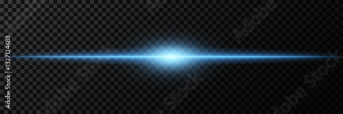 Blue beam of light. Bright horizontal glow.Flash effect.Neon horizontal lines of light.Vector illustration.
